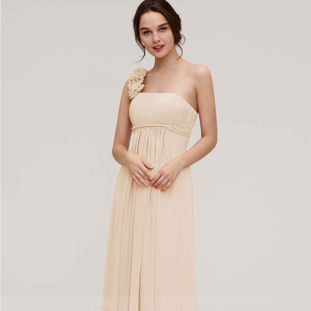 Cream Ruched One-Shoulder Gown